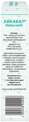 Евкабал бальзам емульсія 3 г/10 г/100 г по 40 мл у тубах