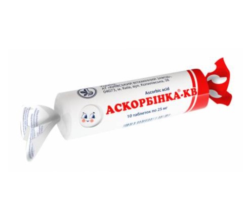 Аскорбінка-КВ таблетки по 25 мг №10 в етикет.