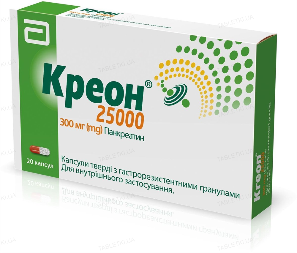 Креон 25000 капсули тв. з гастрорезист. гран. по 300 мг №50