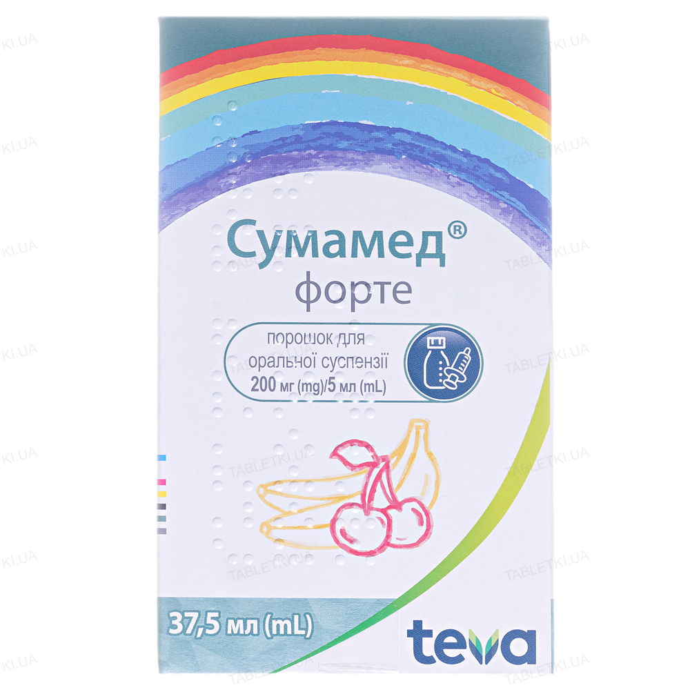 Сумамед форте порошок д/ор. сусп. 200 мг/5 мл по 37.5 мл (1500 мг) у флак.